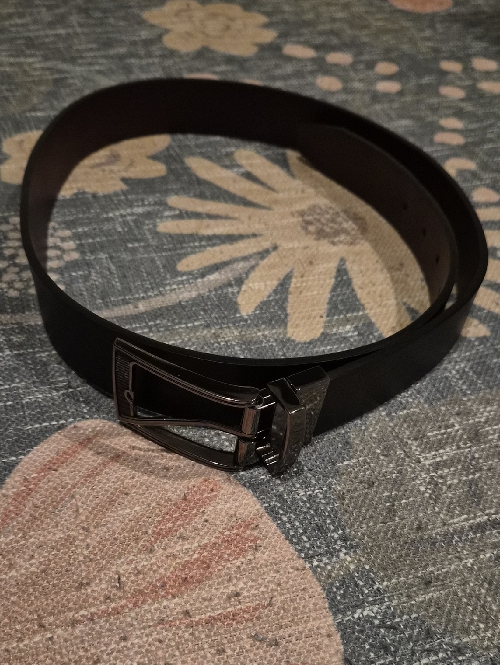Men's Black Leather Belt with Silver Buckle